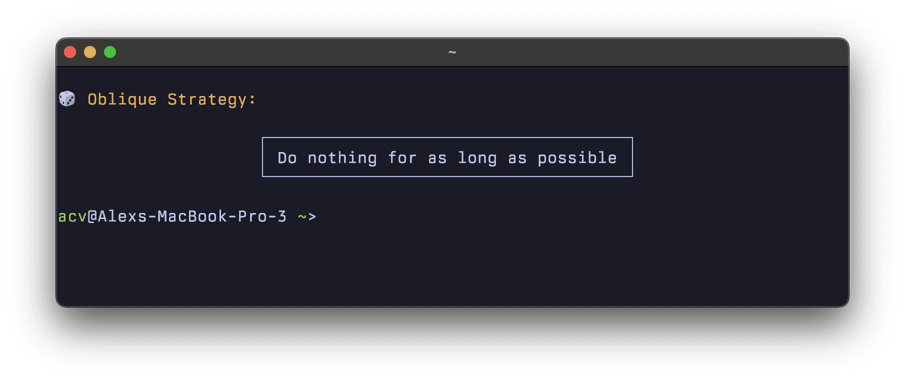 Screenshot of terminal with Oblique Strategy